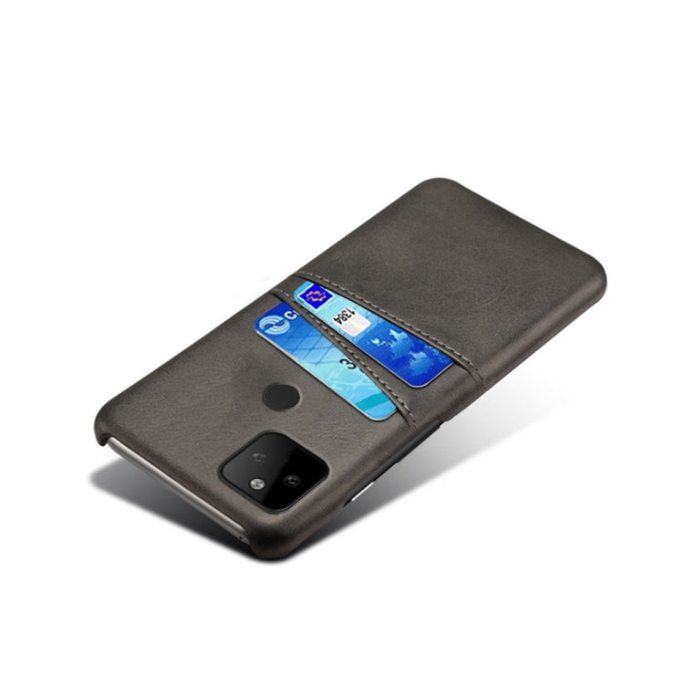 For Google Pixel 5a Calf Texture PC + PU Leather Back Cover Shockproof Case with Dual Card Slots