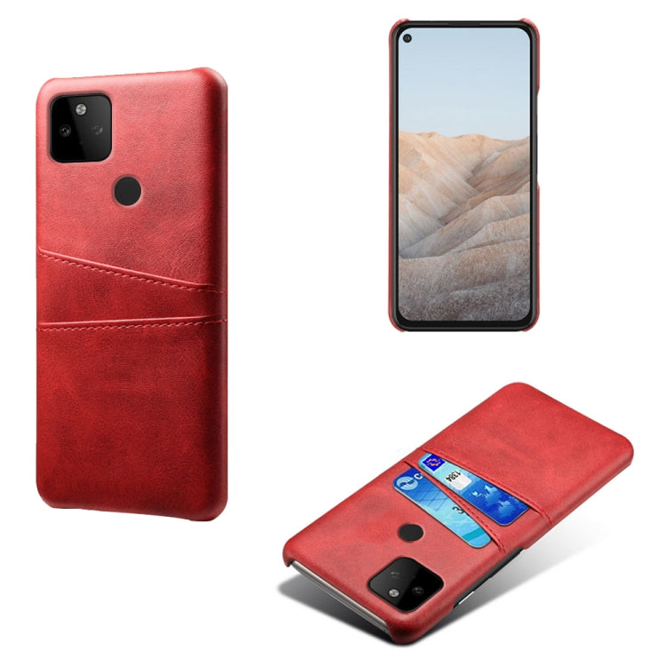 For Google Pixel 5a Calf Texture PC + PU Leather Back Cover Shockproof Case with Dual Card Slots