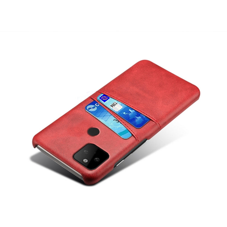 For Google Pixel 5a Calf Texture PC + PU Leather Back Cover Shockproof Case with Dual Card Slots
