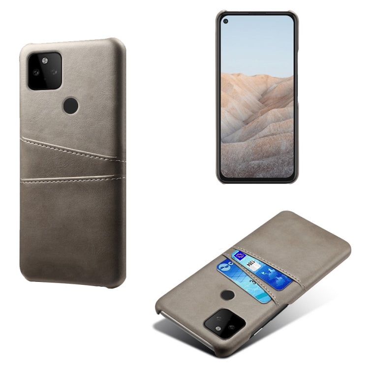 For Google Pixel 5a Calf Texture PC + PU Leather Back Cover Shockproof Case with Dual Card Slots