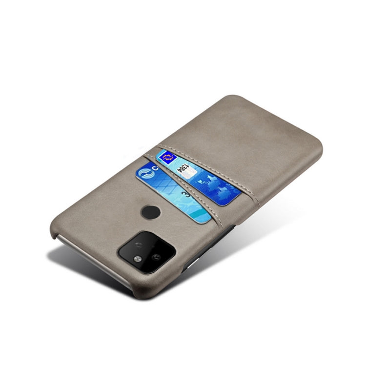 For Google Pixel 5a Calf Texture PC + PU Leather Back Cover Shockproof Case with Dual Card Slots