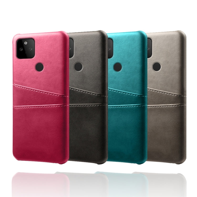 For Google Pixel 5a Calf Texture PC + PU Leather Back Cover Shockproof Case with Dual Card Slots