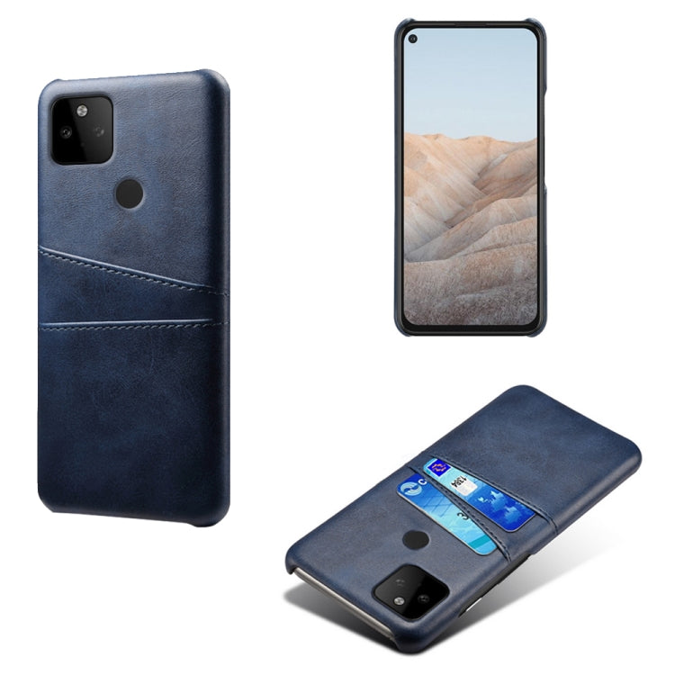For Google Pixel 5a Calf Texture PC + PU Leather Back Cover Shockproof Case with Dual Card Slots