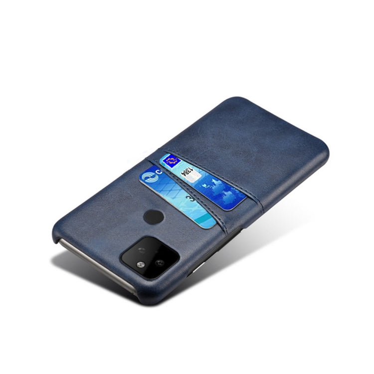 For Google Pixel 5a Calf Texture PC + PU Leather Back Cover Shockproof Case with Dual Card Slots