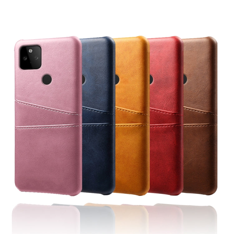 For Google Pixel 5a Calf Texture PC + PU Leather Back Cover Shockproof Case with Dual Card Slots