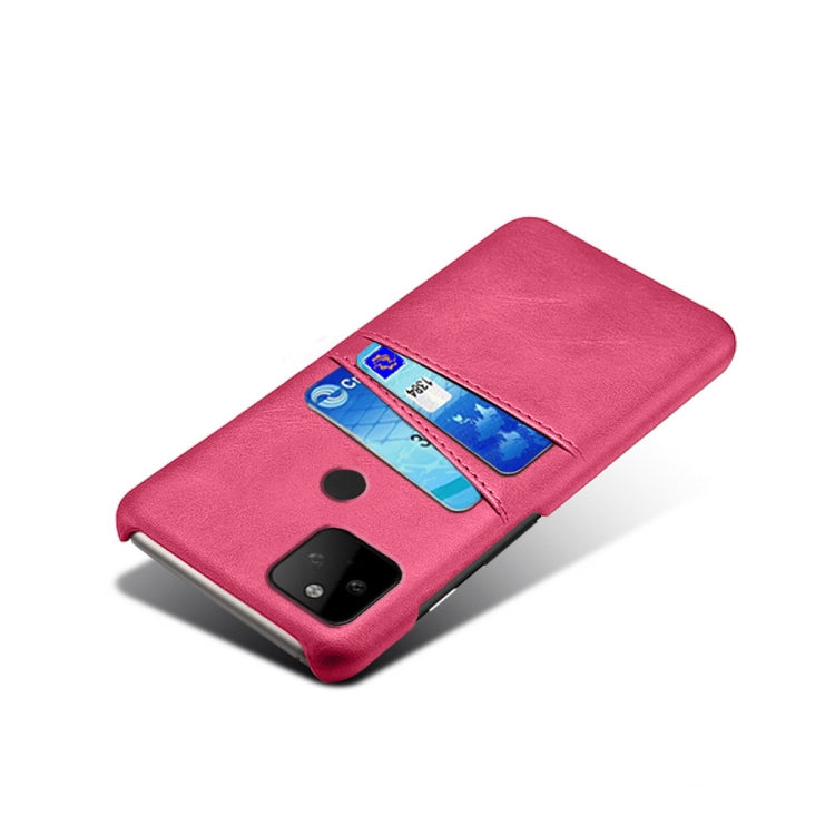 For Google Pixel 5a Calf Texture PC + PU Leather Back Cover Shockproof Case with Dual Card Slots
