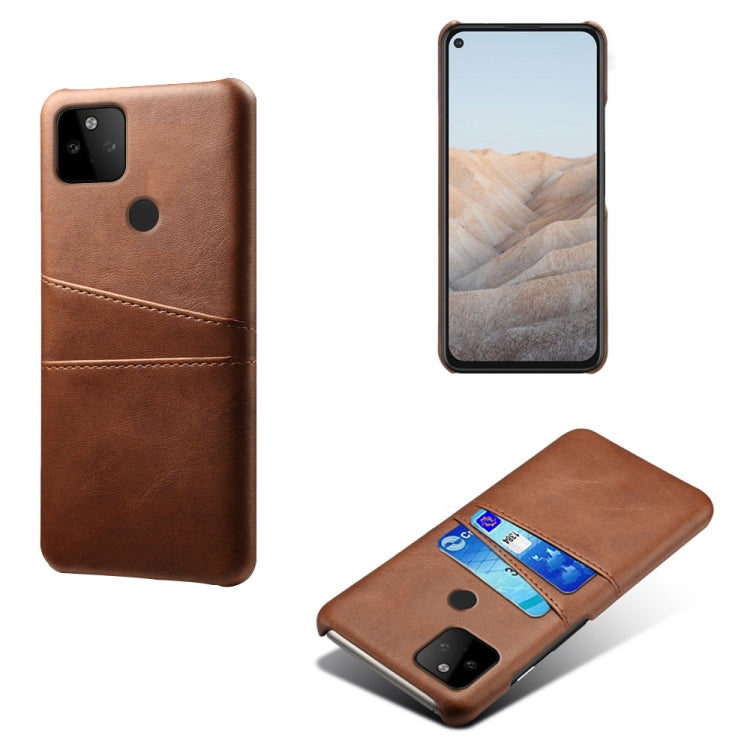 For Google Pixel 5a Calf Texture PC + PU Leather Back Cover Shockproof Case with Dual Card Slots