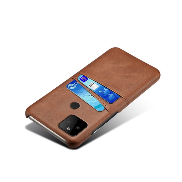 For Google Pixel 5a Calf Texture PC + PU Leather Back Cover Shockproof Case with Dual Card Slots