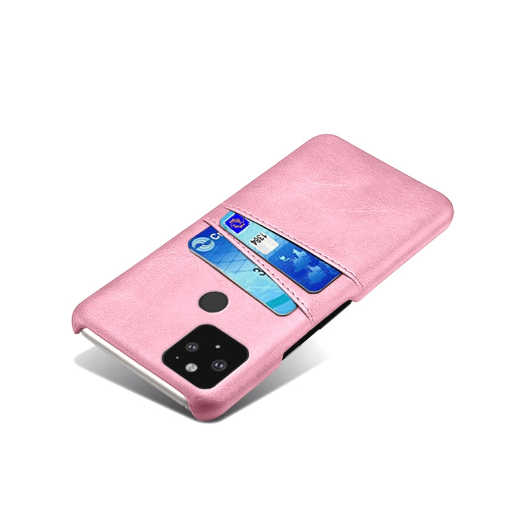 For Google Pixel 5 XL Calf Texture PC + PU Leather Back Cover Shockproof Case with Dual Card Slots
