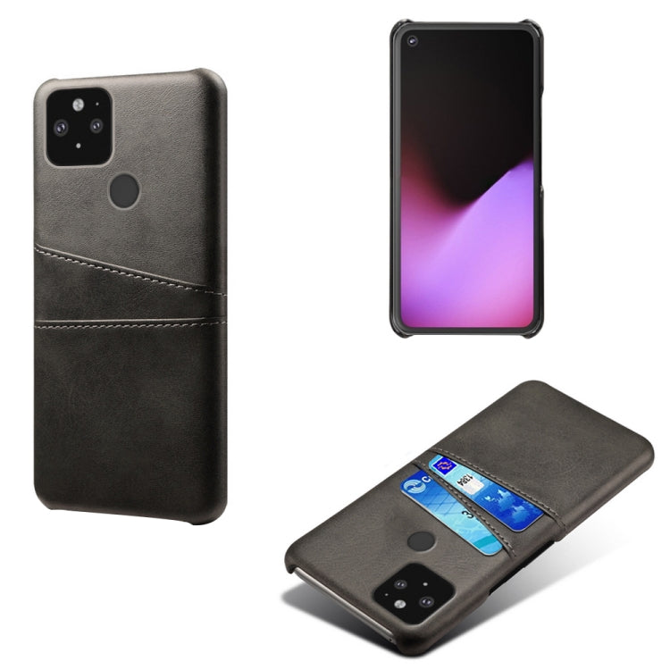 For Google Pixel 5 XL Calf Texture PC + PU Leather Back Cover Shockproof Case with Dual Card Slots