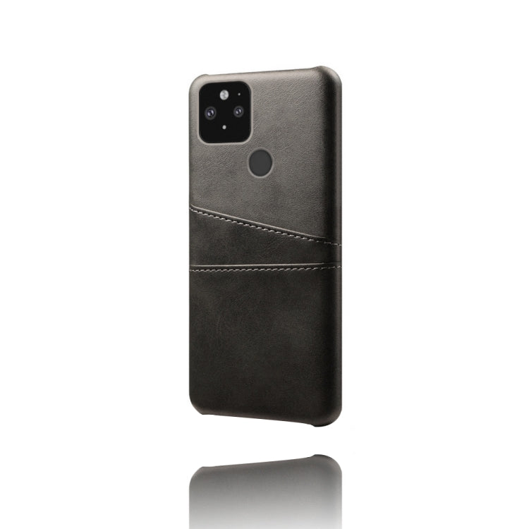 For Google Pixel 5 XL Calf Texture PC + PU Leather Back Cover Shockproof Case with Dual Card Slots