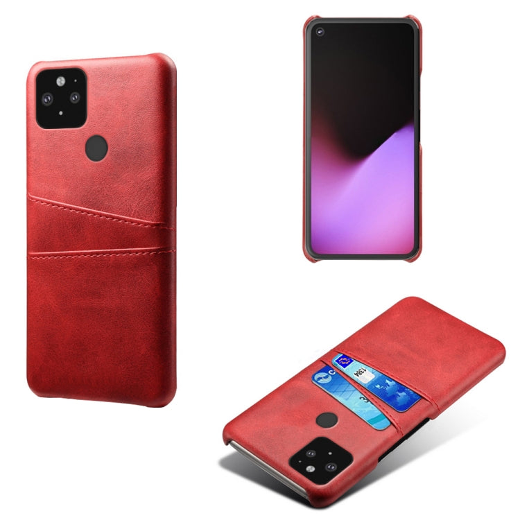 For Google Pixel 5 XL Calf Texture PC + PU Leather Back Cover Shockproof Case with Dual Card Slots