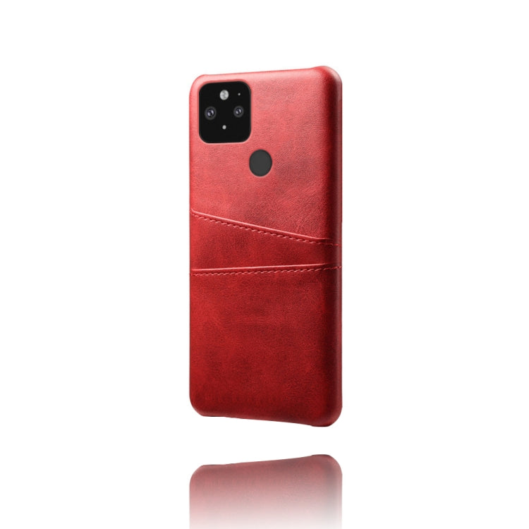 For Google Pixel 5 XL Calf Texture PC + PU Leather Back Cover Shockproof Case with Dual Card Slots