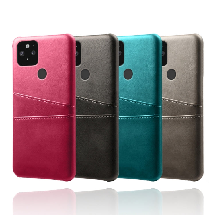 For Google Pixel 5 XL Calf Texture PC + PU Leather Back Cover Shockproof Case with Dual Card Slots