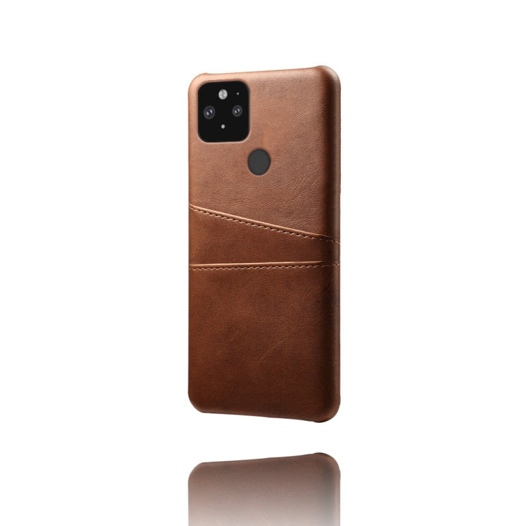 For Google Pixel 5 XL Calf Texture PC + PU Leather Back Cover Shockproof Case with Dual Card Slots