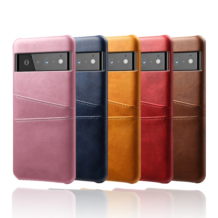 For Google Pixel 6 Pro Calf Texture PC + PU Leather Back Cover Shockproof Case with Dual Card Slots
