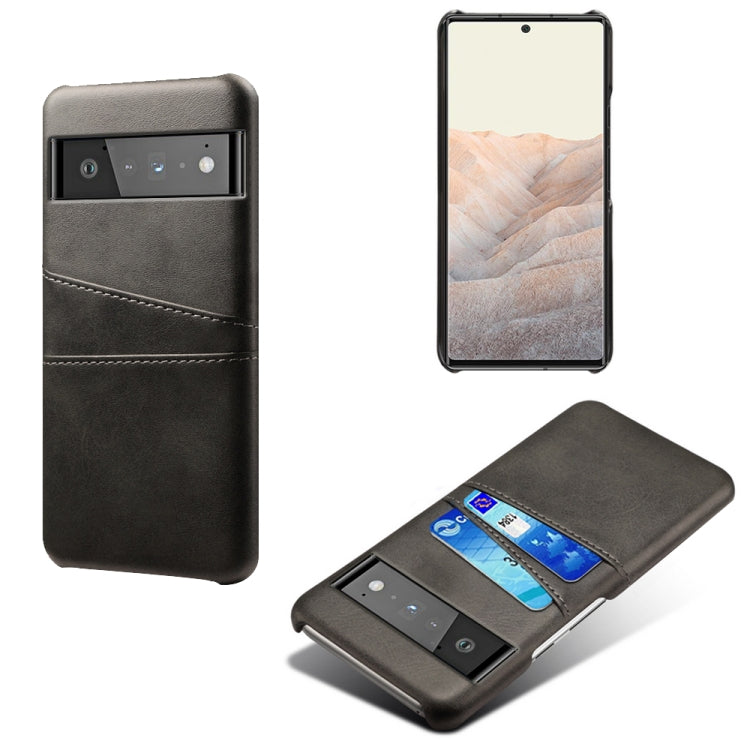 For Google Pixel 6 Pro Calf Texture PC + PU Leather Back Cover Shockproof Case with Dual Card Slots
