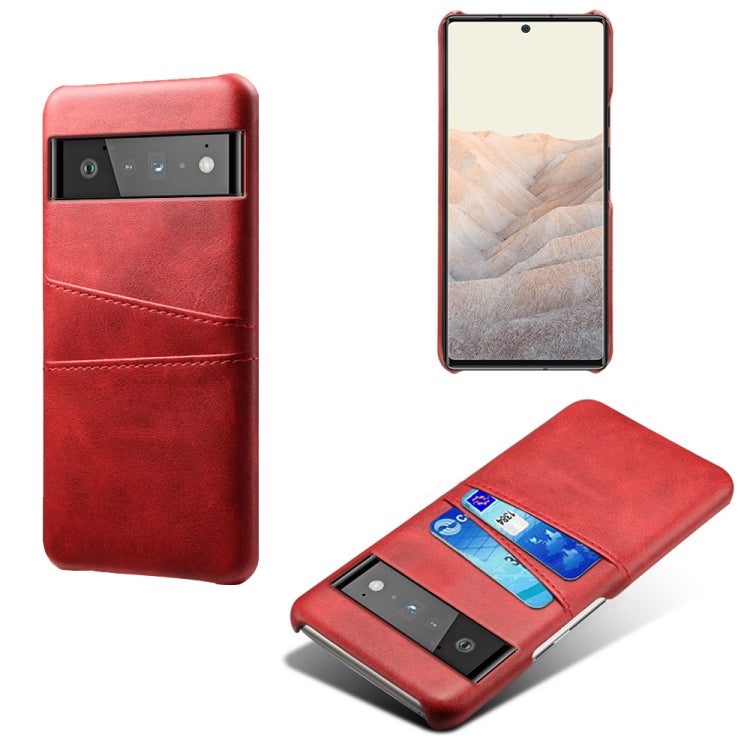 For Google Pixel 6 Pro Calf Texture PC + PU Leather Back Cover Shockproof Case with Dual Card Slots