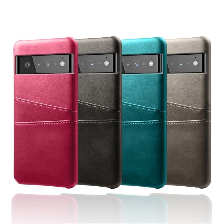 For Google Pixel 6 Pro Calf Texture PC + PU Leather Back Cover Shockproof Case with Dual Card Slots