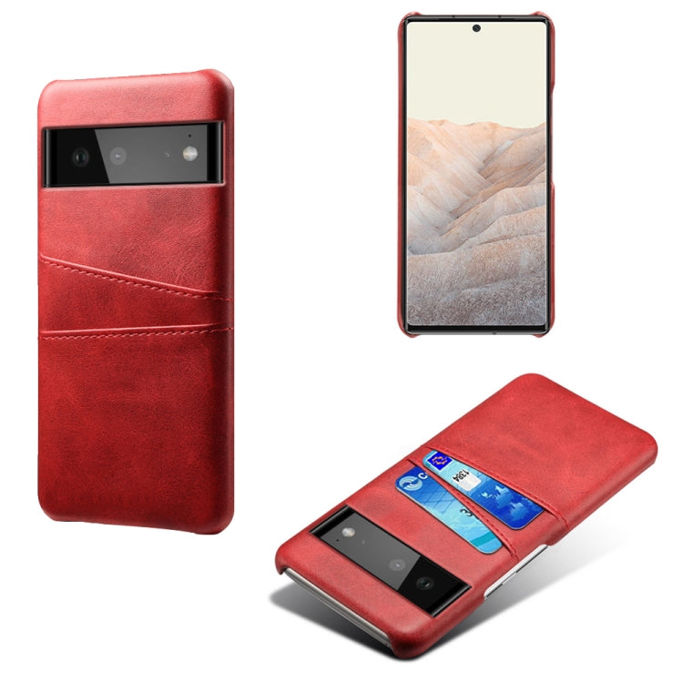 For Google Pixel 6 Calf Texture PC + PU Leather Back Cover Shockproof Case with Dual Card Slots