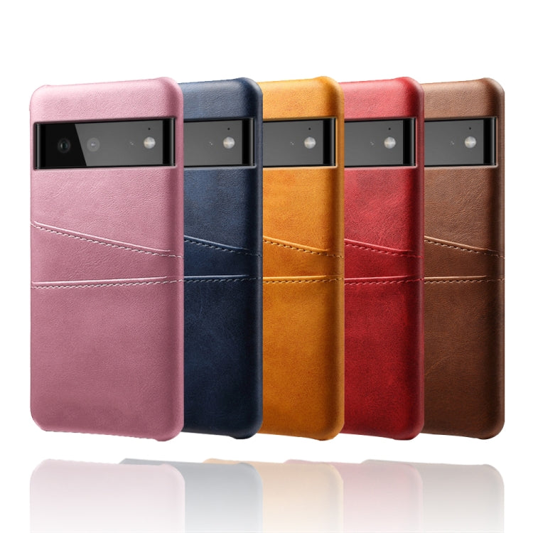 For Google Pixel 6 Calf Texture PC + PU Leather Back Cover Shockproof Case with Dual Card Slots