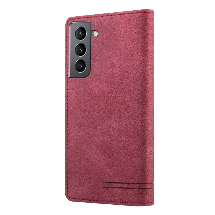For Samsung Galaxy S21 5G Skin Feel Anti-theft Brush Horizontal Flip Leather Case with Holder & Card Slots & Wallet