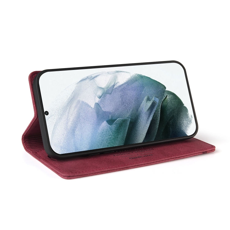 For Samsung Galaxy S21 5G Skin Feel Anti-theft Brush Horizontal Flip Leather Case with Holder & Card Slots & Wallet