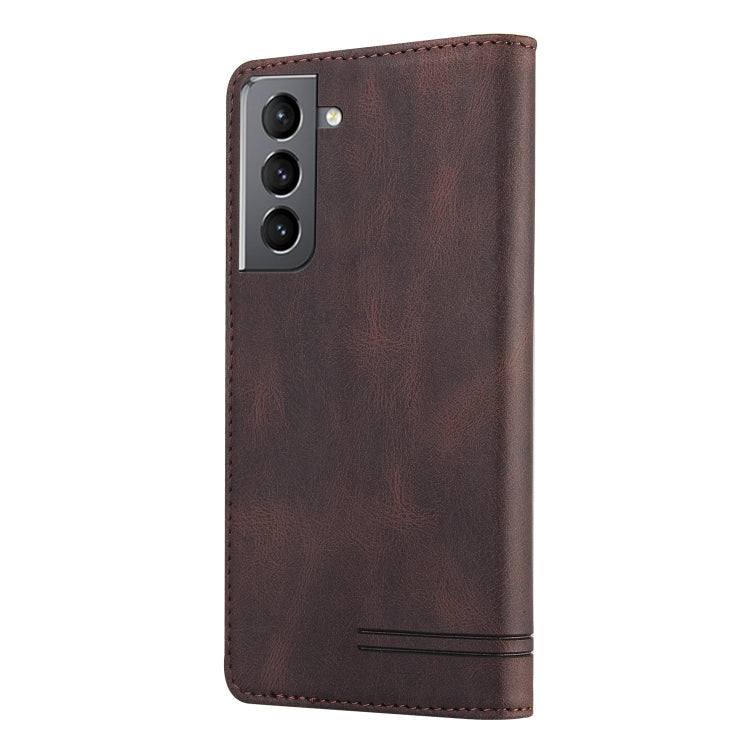 For Samsung Galaxy S21 5G Skin Feel Anti-theft Brush Horizontal Flip Leather Case with Holder & Card Slots & Wallet