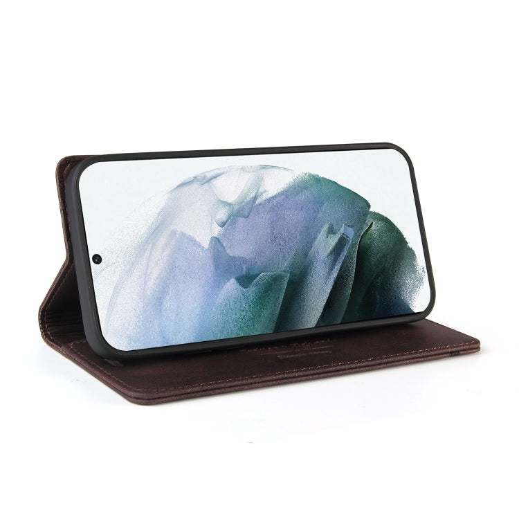 For Samsung Galaxy S21 5G Skin Feel Anti-theft Brush Horizontal Flip Leather Case with Holder & Card Slots & Wallet