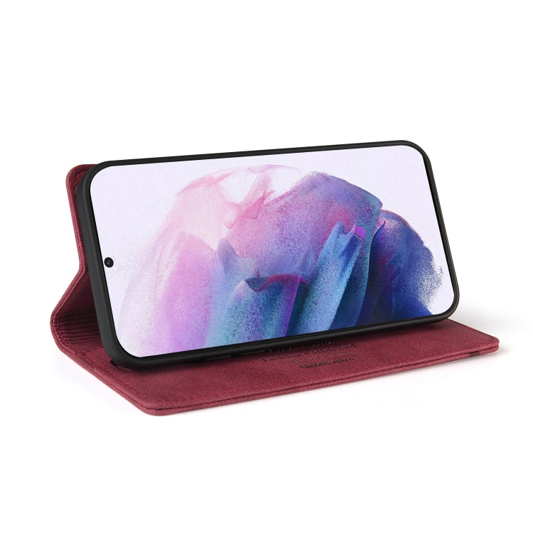 For Samsung Galaxy S21 FE 5G Skin Feel Anti-theft Brush Horizontal Flip Leather Case with Holder & Card Slots & Wallet