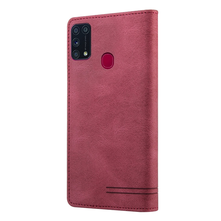 For Samsung Galaxy M31 Skin Feel Anti-theft Brush Horizontal Flip Leather Case with Holder & Card Slots & Wallet