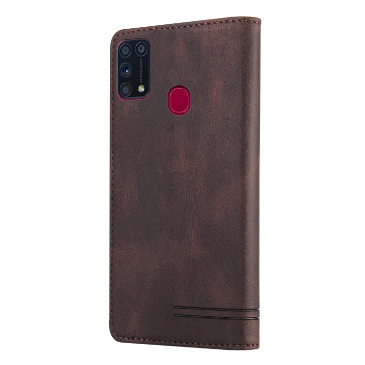 For Samsung Galaxy M31 Skin Feel Anti-theft Brush Horizontal Flip Leather Case with Holder & Card Slots & Wallet
