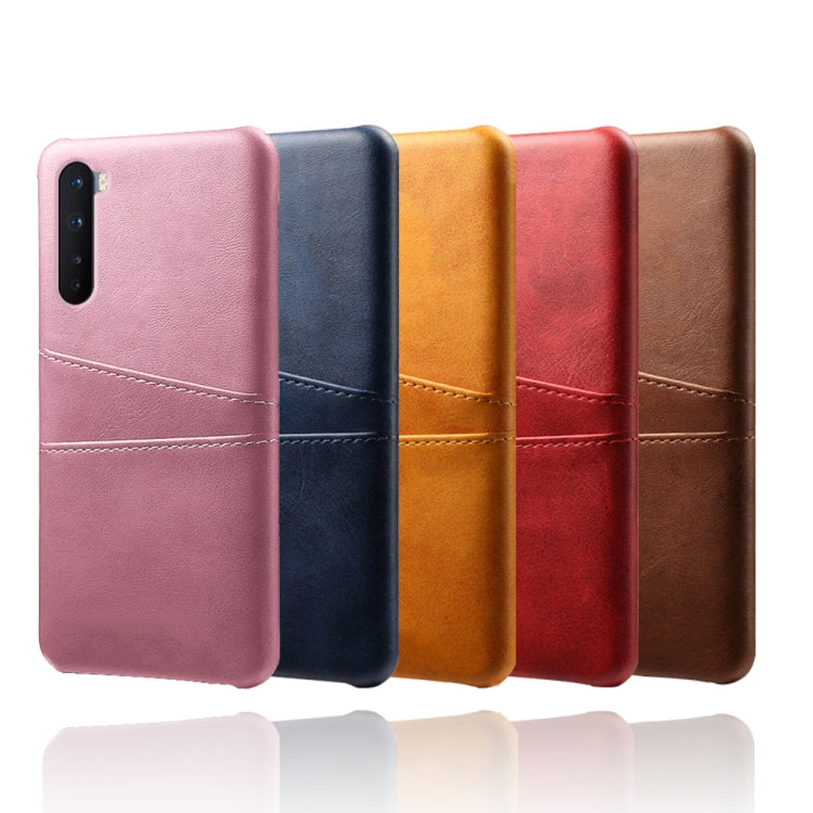 For OnePlus Nord Calf Texture PC + PU Leather Back Cover Shockproof Case with Dual Card Slots