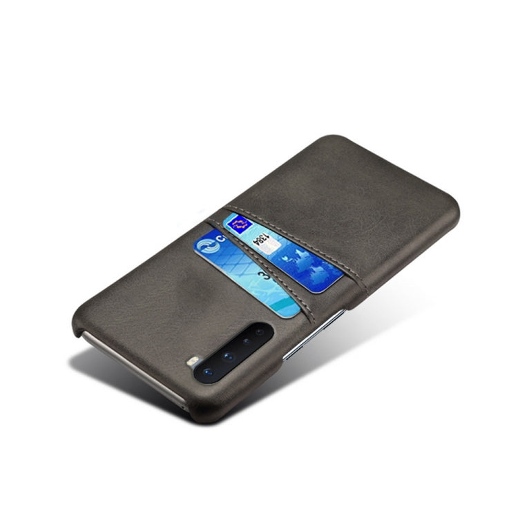 For OnePlus Nord Calf Texture PC + PU Leather Back Cover Shockproof Case with Dual Card Slots