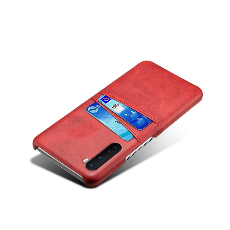 For OnePlus Nord Calf Texture PC + PU Leather Back Cover Shockproof Case with Dual Card Slots