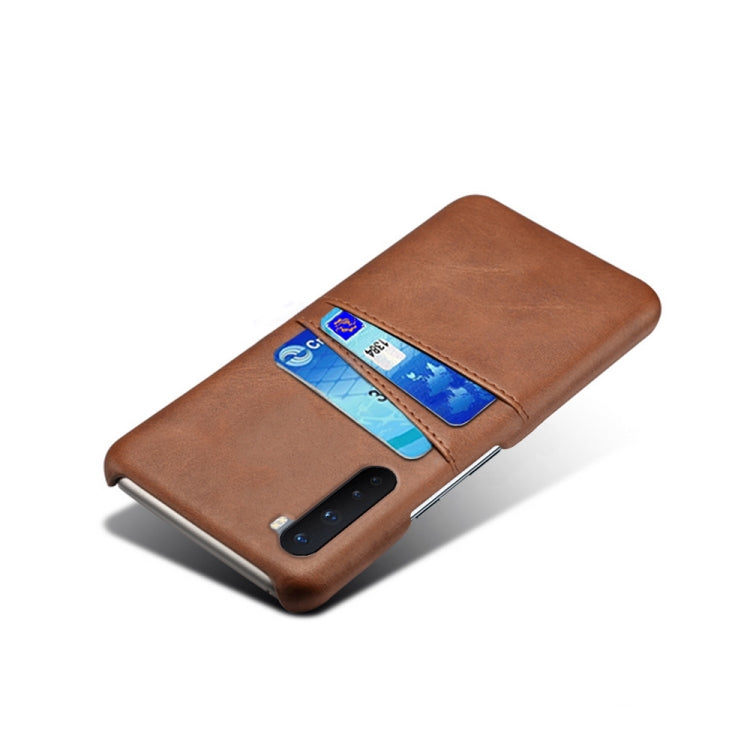 For OnePlus Nord Calf Texture PC + PU Leather Back Cover Shockproof Case with Dual Card Slots