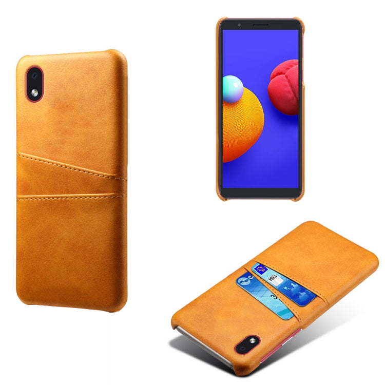 For Samsung Galaxy A01 Core Calf Texture PC + PU Leather Back Cover Shockproof Case with Dual Card Slots