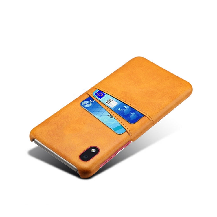 For Samsung Galaxy A01 Core Calf Texture PC + PU Leather Back Cover Shockproof Case with Dual Card Slots