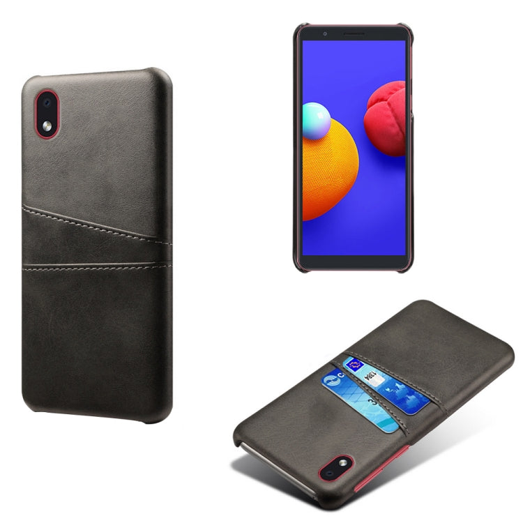 For Samsung Galaxy A01 Core Calf Texture PC + PU Leather Back Cover Shockproof Case with Dual Card Slots