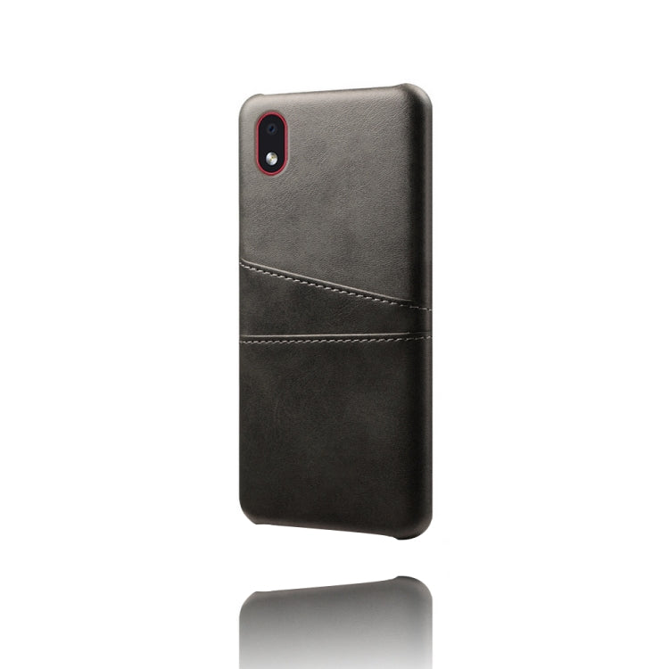 For Samsung Galaxy A01 Core Calf Texture PC + PU Leather Back Cover Shockproof Case with Dual Card Slots