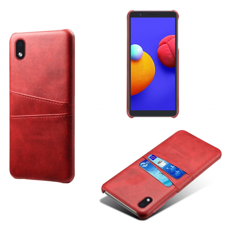 For Samsung Galaxy A01 Core Calf Texture PC + PU Leather Back Cover Shockproof Case with Dual Card Slots