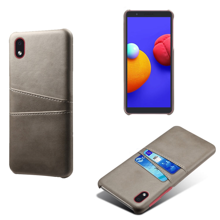 For Samsung Galaxy A01 Core Calf Texture PC + PU Leather Back Cover Shockproof Case with Dual Card Slots