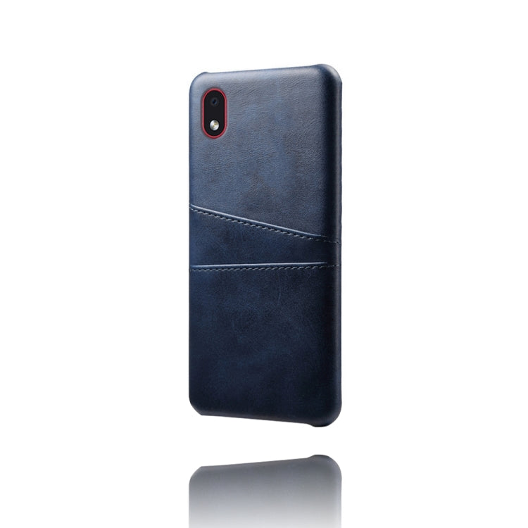 For Samsung Galaxy A01 Core Calf Texture PC + PU Leather Back Cover Shockproof Case with Dual Card Slots