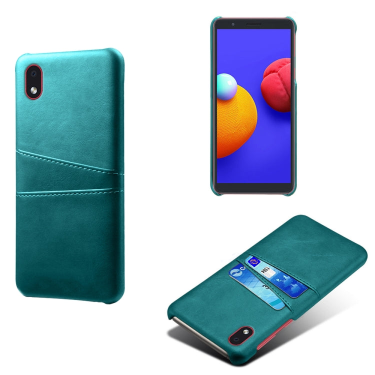 For Samsung Galaxy A01 Core Calf Texture PC + PU Leather Back Cover Shockproof Case with Dual Card Slots