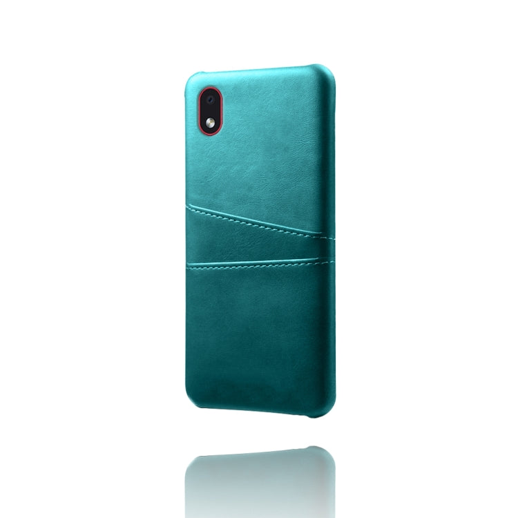 For Samsung Galaxy A01 Core Calf Texture PC + PU Leather Back Cover Shockproof Case with Dual Card Slots