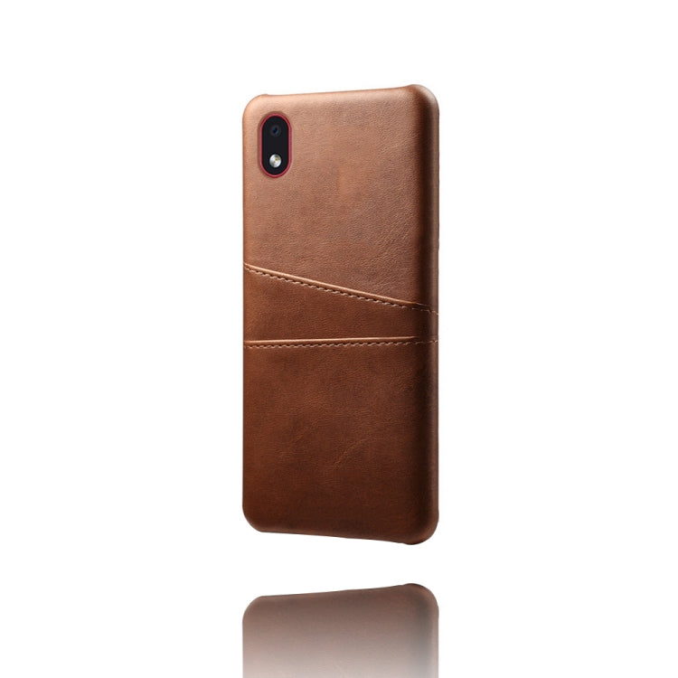 For Samsung Galaxy A01 Core Calf Texture PC + PU Leather Back Cover Shockproof Case with Dual Card Slots