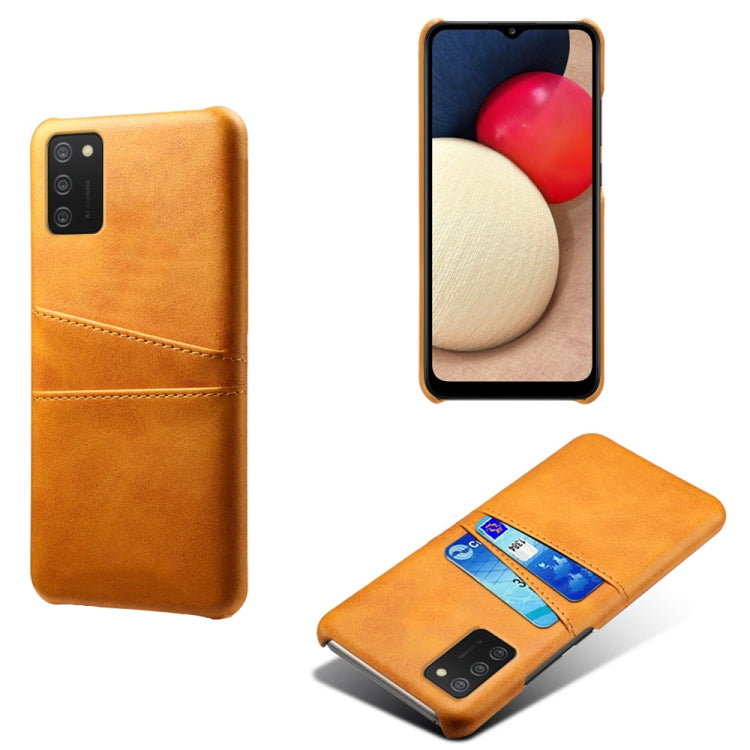 For Samsung Galaxy A02s Calf Texture PC + PU Leather Back Cover Shockproof Case with Dual Card Slots