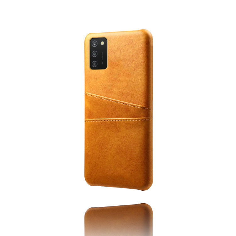 For Samsung Galaxy A02s Calf Texture PC + PU Leather Back Cover Shockproof Case with Dual Card Slots
