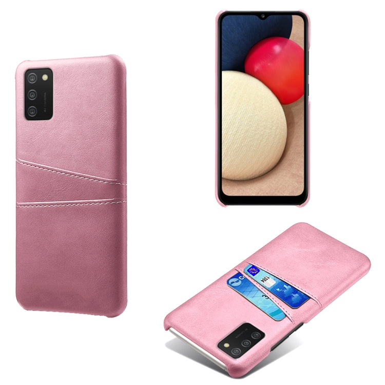 For Samsung Galaxy A02s Calf Texture PC + PU Leather Back Cover Shockproof Case with Dual Card Slots