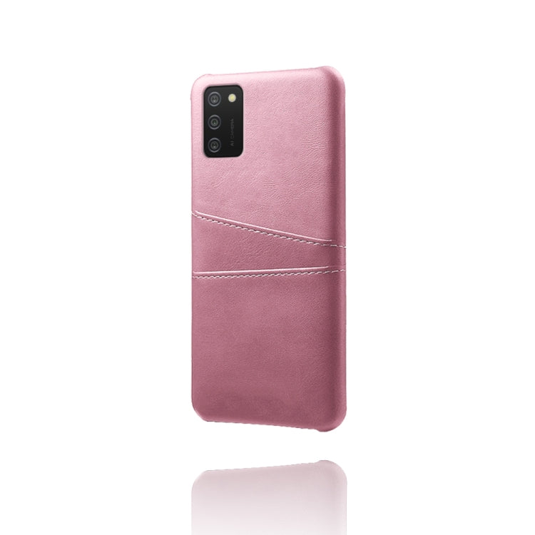 For Samsung Galaxy A02s Calf Texture PC + PU Leather Back Cover Shockproof Case with Dual Card Slots